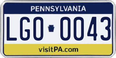 PA license plate LGO0043
