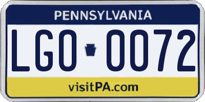 PA license plate LGO0072