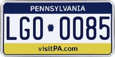 PA license plate LGO0085