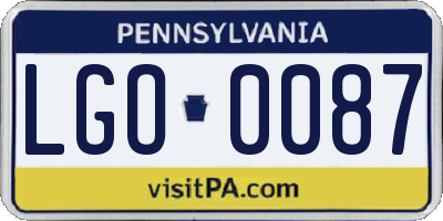 PA license plate LGO0087