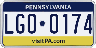 PA license plate LGO0174
