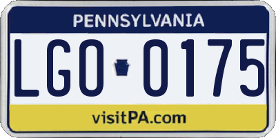 PA license plate LGO0175
