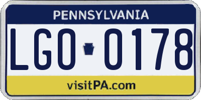PA license plate LGO0178