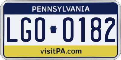 PA license plate LGO0182