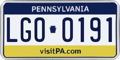 PA license plate LGO0191