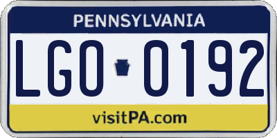 PA license plate LGO0192