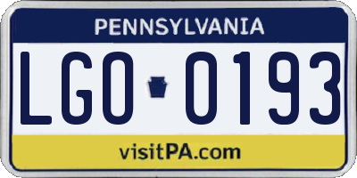 PA license plate LGO0193