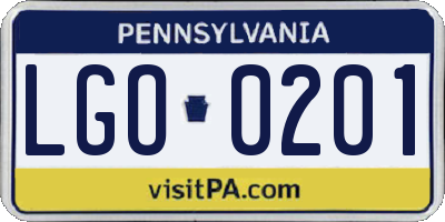 PA license plate LGO0201