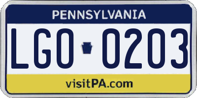 PA license plate LGO0203