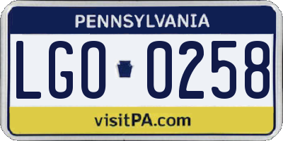 PA license plate LGO0258