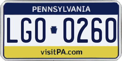 PA license plate LGO0260