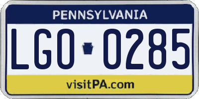 PA license plate LGO0285