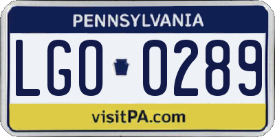 PA license plate LGO0289