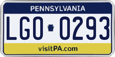 PA license plate LGO0293