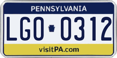 PA license plate LGO0312