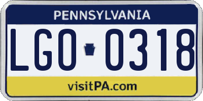 PA license plate LGO0318