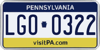 PA license plate LGO0322