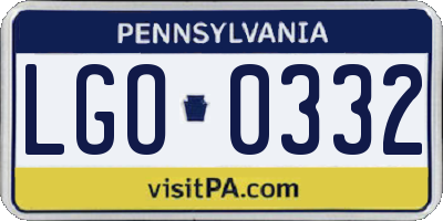 PA license plate LGO0332