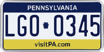 PA license plate LGO0345