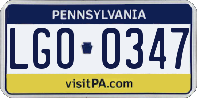 PA license plate LGO0347