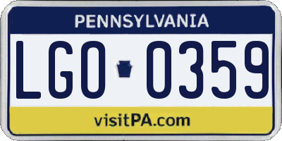 PA license plate LGO0359