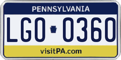 PA license plate LGO0360