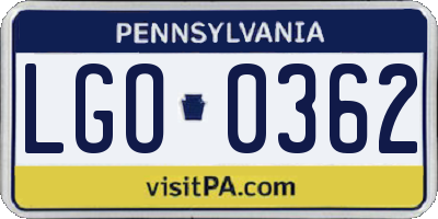 PA license plate LGO0362