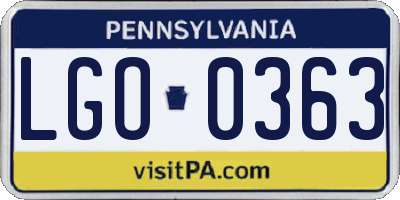 PA license plate LGO0363