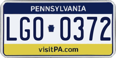 PA license plate LGO0372