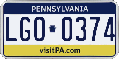 PA license plate LGO0374