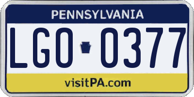 PA license plate LGO0377