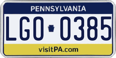 PA license plate LGO0385