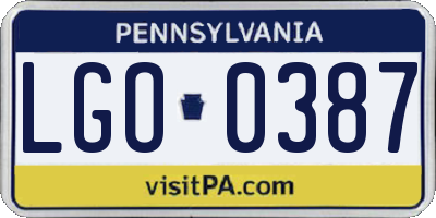 PA license plate LGO0387
