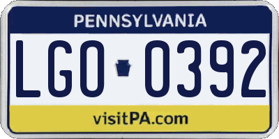 PA license plate LGO0392