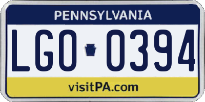 PA license plate LGO0394