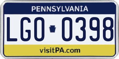 PA license plate LGO0398