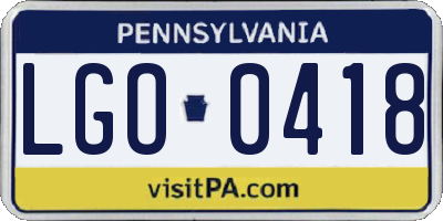 PA license plate LGO0418