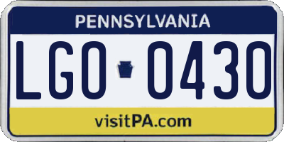 PA license plate LGO0430