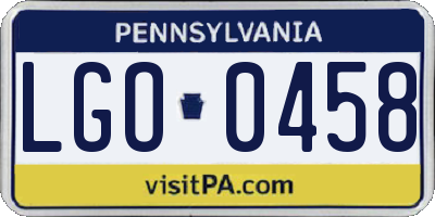 PA license plate LGO0458