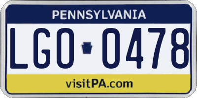 PA license plate LGO0478