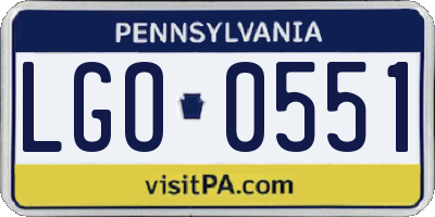 PA license plate LGO0551