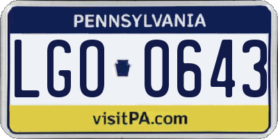 PA license plate LGO0643
