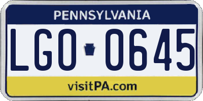 PA license plate LGO0645