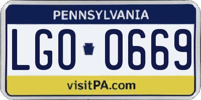 PA license plate LGO0669
