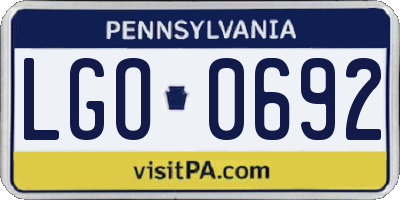 PA license plate LGO0692