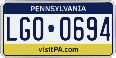 PA license plate LGO0694