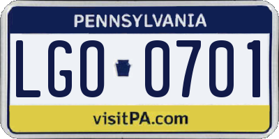 PA license plate LGO0701
