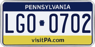 PA license plate LGO0702