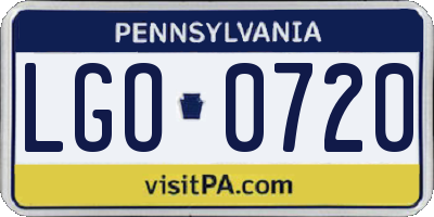 PA license plate LGO0720