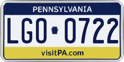 PA license plate LGO0722